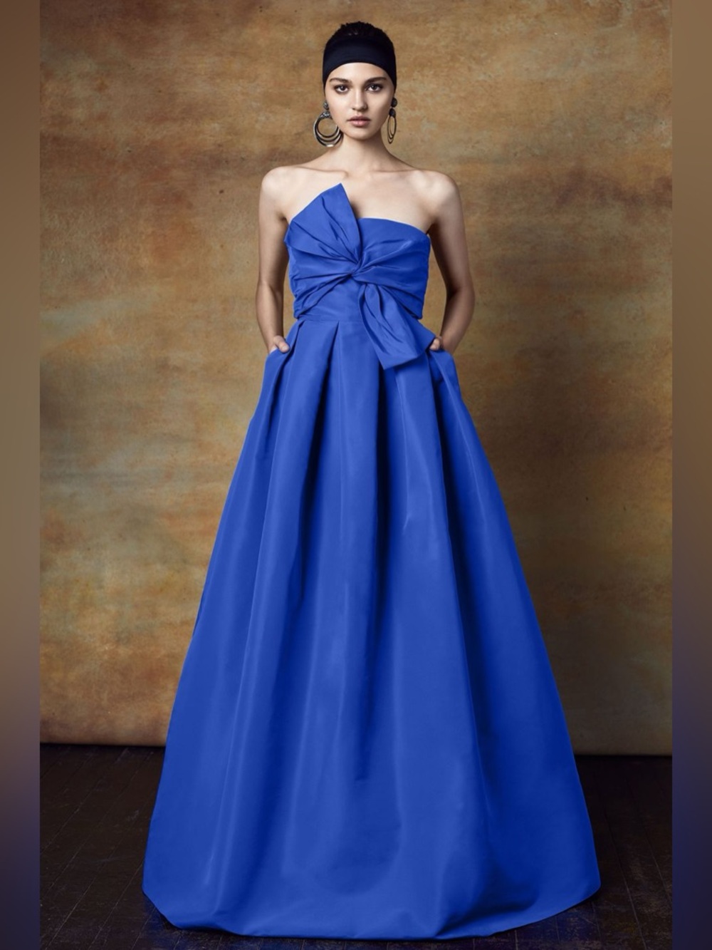 Sachin + Babi Cobalt Strapless Ball Gown with Sculpted Bow